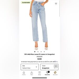 NWT Agolde Jeans 90’s Mid Rise Loose Fit Jeans-Snapshot